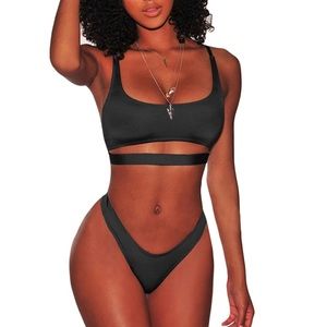 Scoop Neck Cutout Bikini / Black